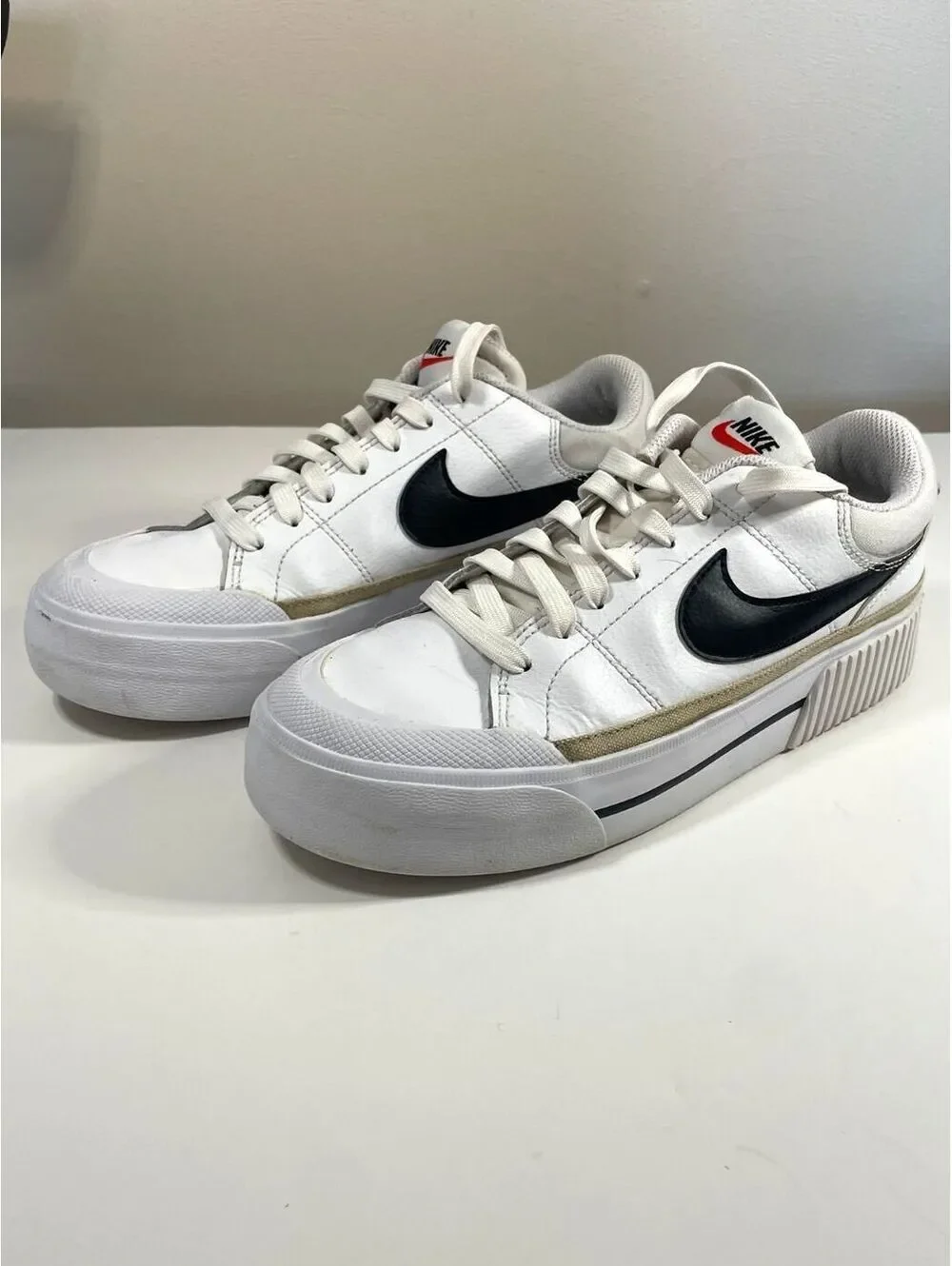 Nike Court Legacy Lift Platform Sneakers White Black Hemp Size 8 Good Used